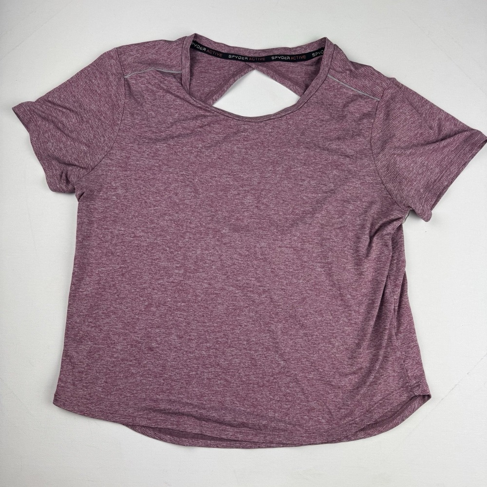 Spyder Active Womens M Burgundy Open Back Cutout Athletic Workout Shirt